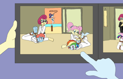 Size: 2998x1920 | Tagged: safe, artist:bugssonicx, character:fluttershy, character:posey shy, character:rainbow dash, character:rarity, character:windy whistles, g4, my little pony:equestria girls, black belt, bondage, dojo, equestria girls-ified, female, gi, hogtied, karate kid, martial arts, mother and child, mother and daughter, pigtails, rope, rope bondage, short hair, younger