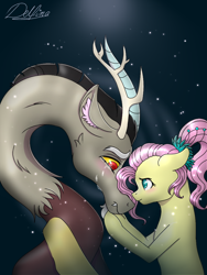 Size: 768x1024 | Tagged: safe, artist:delfinaluther, character:discord, character:fluttershy, species:draconequus, species:pegasus, species:pony, ship:discoshy, g4, female, male, shipping, straight