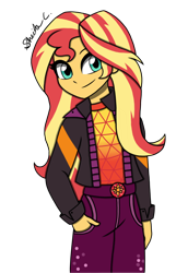 Size: 1276x1858 | Tagged: safe, artist:iamsheila, character:sunset shimmer, species:eqg human, episode:festival looks, equestria girls:sunset's backstage pass, g4, my little pony: equestria girls, my little pony:equestria girls, spoiler:eqg series (season 2), festival, geode of empathy, halfbody, magical geodes, music festival outfit, requested art, simple background, solo, starswirl music festival, sunset, transparent background