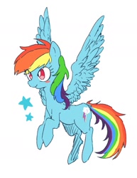 Size: 1076x1396 | Tagged: safe, artist:nota_mano, character:rainbow dash, species:pegasus, species:pony, g4, blush sticker, blushing, dock, female, mare, no pupils, simple background, solo, spread wings, stars, white background, wings