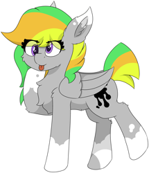 Size: 5309x6159 | Tagged: safe, artist:skylarpalette, oc, oc only, oc:odd inks, species:pegasus, species:pony, g4, blep, cheek fluff, chest fluff, cute, ear fluff, female, fluffy, happy, mare, pegasus oc, pegasus wings, raised leg, silly, simple background, simple shading, smiling, tongue out, transparent background, wall eyed, wings