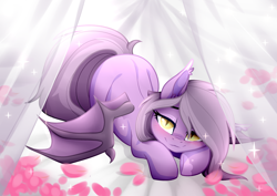 Size: 3465x2454 | Tagged: safe, artist:sparkling_light, oc, oc only, oc:nebula eclipse, species:bat pony, species:pony, g4, blushing, looking at you, solo