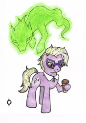 Size: 1188x1686 | Tagged: safe, artist:assertiveshypony, character:grace manewitz, species:earth pony, species:pony, g4, clothing, coffee cup, cup, drawing, ghost, ghost pony, glasses, pencil, simple background, traditional art, undead, white background