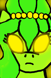 Size: 639x980 | Tagged: safe, artist:mellow91, oc, oc:brownie bun, oc:the supreme being, g4, close-up, frown, glare, glowing eyes, looking at you, possessed, yellow eyes