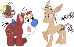 Size: 1557x1000 | Tagged: safe, artist:g-blue16, brain, mallet, ponified, ren and stimpy, ren hoek, simple background, stars, stimpson j cat, tongue out