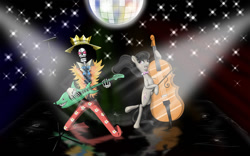 Size: 1024x640 | Tagged: safe, artist:hereticofdune, character:octavia melody, brook, crossover, disco ball, one piece