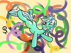 Size: 1024x768 | Tagged: safe, artist:shinkuma, character:lyra heartstrings, species:pony, species:unicorn, abstract background, female, mare, one eye closed, smiling, solo, wink