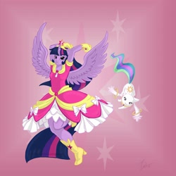 Size: 3300x3300 | Tagged: safe, artist:zabchan, character:princess celestia, character:twilight sparkle, character:twilight sparkle (alicorn), species:alicorn, crossover, eared humanization, horned humanization, humanized, incubator (species), kyubey, pony coloring, puella magi madoka magica, species swap, tailed humanization, winged humanization