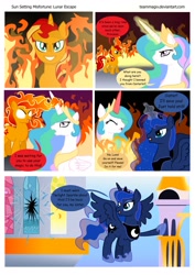 Size: 1024x1448 | Tagged: safe, artist:teammagix, character:princess celestia, character:princess luna, character:sunset shimmer, species:pony, comic:sun setting misfortune, comic, magic, possession