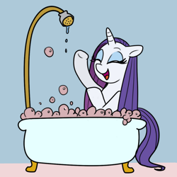 Size: 1000x1000 | Tagged: safe, artist:madmax, artist:pacce, character:rarity, bath, bathtub, bubble, bubble bath, claw foot bathtub, shower, simple background, water, wet, wet mane, wet mane rarity