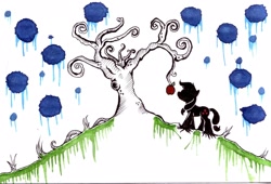Size: 2440x1655 | Tagged: safe, artist:inky-draws, character:applejack, abstract, silhouette, traditional art