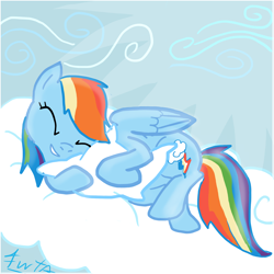 Size: 2000x2000 | Tagged: safe, artist:fuutachimaru, character:rainbow dash, female, high res, pillow, sleeping, solo