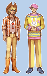 Size: 546x893 | Tagged: safe, artist:emlan, character:applejack, character:fluttershy, applejack (male), butterscotch, clothing, cropped, humanized, rule 63, sweater, sweatershy