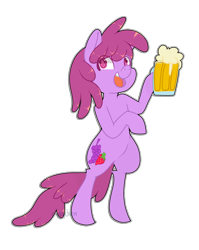Size: 1050x1320 | Tagged: safe, artist:cappydarn, character:berry punch, character:berryshine, species:pony, alcohol, beer, bipedal, drink, female, mug, simple background, solo, standing, transparent background