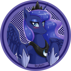 Size: 1000x1000 | Tagged: safe, artist:skykain, character:princess luna, blushing, button, female, solo