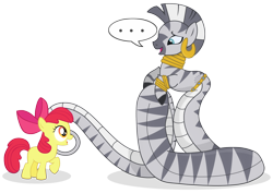 Size: 2260x1600 | Tagged: safe, artist:elsdrake, character:apple bloom, character:zecora, species:earth pony, species:lamia, species:pony, species:zebra, ..., adorabloom, cute, duo, female, filly, original species, simple background, transparent background, vector
