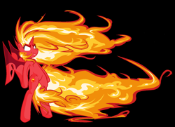 Size: 960x694 | Tagged: safe, artist:littlecloudie, character:sunset satan, character:sunset shimmer, species:pony, g4, my little pony:equestria girls, badass, bipedal, demon, equestria girls ponified, fangs, female, fiery shimmer, fire, glowing eyes, mane of fire, ponified, solo, sunset satan, windswept mane