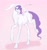 Size: 900x964 | Tagged: source needed, safe, artist:jakneurotic, character:rarity, species:pony, species:unicorn, g4, bunny costume, clothing, female, hoers, mare, no pupils, pink background, raised hoof, raised leg, simple background, solo