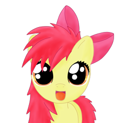 Size: 2347x2509 | Tagged: safe, artist:sharkiity, character:apple bloom, adorabloom, bed mane, cute, dilated pupils, female, happy, looking at you, messy mane, open mouth, simple background, smiling, solo, transparent background