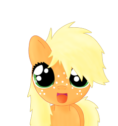 Size: 2347x2509 | Tagged: safe, artist:sharkiity, character:applejack, bed mane, cute, female, filly, jackabetes, looking at you, simple background, solo