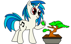 Size: 640x400 | Tagged: safe, artist:youwillneverkno, character:dj pon-3, character:vinyl scratch, bonsai, eating, female, heterochromia, solo