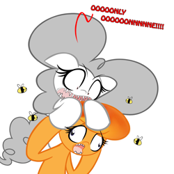 Size: 1280x1280 | Tagged: safe, artist:albinon, character:bumblesweet, character:honeybuzz, character:pinkie pie, oc, adventure time, another five more short graybles, ask-albino-pie, justplumsweet