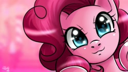 Size: 1366x768 | Tagged: dead source, safe, artist:princesssilverglow, character:pinkie pie, :3, cute, female, looking at you, portrait, smiling, solo