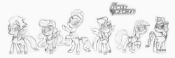 Size: 1607x536 | Tagged: safe, artist:syggie, character:applejack, character:fili-second, character:fluttershy, character:masked matter-horn, character:mistress marevelous, character:pinkie pie, character:radiance, character:rainbow dash, character:rarity, character:saddle rager, character:twilight sparkle, character:twilight sparkle (alicorn), character:zapp, species:alicorn, species:pony, episode:power ponies, g4, my little pony: friendship is magic, season 4, female, goggles, mare, monochrome