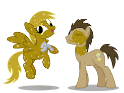 Size: 3200x2400 | Tagged: safe, artist:anarchemitis, character:derpy hooves, character:doctor whooves, character:time turner, species:pegasus, species:pony, ship:doctorderpy, female, kiss mark, luster dust, male, mare, scrunchy face, shipping, simple background, straight, transparent background, vector