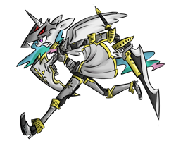 Size: 1024x819 | Tagged: safe, artist:voids-edge, character:princess celestia, species:alicorn, species:anthro, species:plantigrade anthro, species:pony, armor, boots, female, glare, gritted teeth, helmet, high heel boots, high heels, mare, running, shield, shoes, simple background, solo, spread wings, sword, transparent background, warrior celestia, weapon, wings