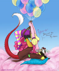 Size: 3490x4221 | Tagged: safe, artist:zabchan, character:discord, character:pinkie pie, ship:discopie, balloon, blushing, cotton candy cloud, eared humanization, female, floating, horned humanization, humanized, male, pony coloring, shipping, straight, sunglasses, tailed humanization, winged humanization