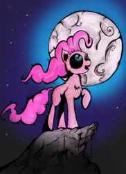 Size: 2290x3146 | Tagged: safe, artist:inky-draws, character:pinkie pie, species:wolf, chest fluff, female, halloween, hengstwolf, moon, solo, traditional art, werewolf