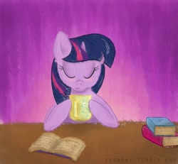 Size: 1000x923 | Tagged: safe, artist:erysz, character:twilight sparkle, book, drink, female, reading, relaxing, solo, tea
