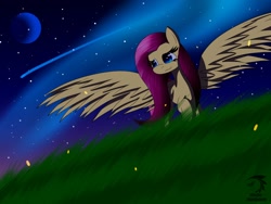 Size: 1400x1050 | Tagged: safe, artist:mechashockwave, character:fluttershy, species:pegasus, species:pony, female, night, solo, space