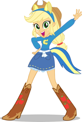 Size: 6002x8866 | Tagged: safe, artist:deathnyan, character:applejack, my little pony:equestria girls, absurd resolution, boots, canterlot high, clothing, cowboy boots, cowboy hat, denim skirt, fake tail, female, freckles, hat, helping twilight win the crown, open mouth, pony ears, simple background, skirt, solo, stetson, transparent background, vector, wondercolts
