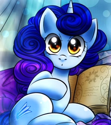 Size: 1900x2130 | Tagged: safe, artist:princesssilverglow, oc, oc only, species:pony, species:unicorn, book, looking at you, solo