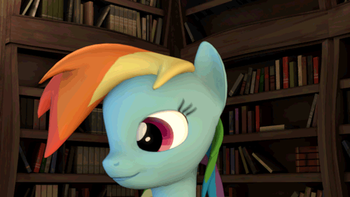 Size: 500x281 | Tagged: safe, artist:drdicksamazingstick, character:rainbow dash, species:pony, 3d, animated, book, cute, dashabetes, female, looking at you, mare, smiling, solo, source filmmaker, wink