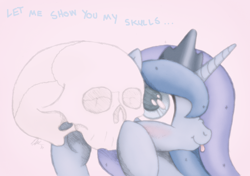 Size: 900x633 | Tagged: safe, artist:shadawg, character:princess luna, female, skull, solo