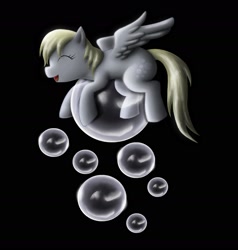 Size: 1916x2011 | Tagged: safe, artist:anadukune, character:derpy hooves, species:pegasus, species:pony, g4, black background, bubble, eyes closed, female, happy, mare, simple background, solo
