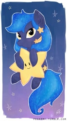 Size: 551x1000 | Tagged: safe, artist:erysz, oc, oc only, chibi, cute, looking at you, nightstark, request, smiling, solo, sparkles, stars, tangible heavenly object