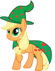 Size: 4282x5578 | Tagged: safe, artist:spectty, character:applejack, absurd resolution, cape, clothing, female, raised hoof, simple background, solo, transparent background, vector, wizard