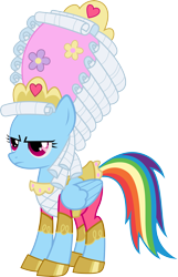 Size: 4005x6200 | Tagged: dead source, safe, artist:fehlung, character:rainbow dash, absurd resolution, clothing, dashie antoinette, dress, female, marie antoinette, rainbow dash always dresses in style, simple background, solo, transparent background, unamused, vector, wig