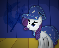 Size: 3886x3169 | Tagged: safe, artist:spectty, character:rarity, cape, clothing, female, hat, solo, stage, wizard