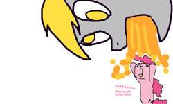 Size: 801x481 | Tagged: safe, artist:hipster-ponies, artist:shutterflye, character:derpy hooves, character:pinkie pie, species:pegasus, species:pony, female, flockdraw, mare, vomit, vomiting