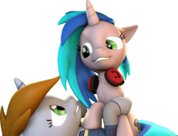 Size: 1406x1075 | Tagged: safe, artist:drdicksamazingstick, oc, oc only, oc:homage, oc:littlepip, species:pony, species:unicorn, fallout equestria, 3d, clothing, cutie mark, fanfic, fanfic art, female, grin, hooves, horn, lesbian, lying down, mare, oc x oc, shipping, simple background, smiling, source filmmaker, transparent background, vault suit