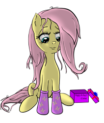 Size: 1525x1800 | Tagged: safe, artist:hereticofdune, character:fluttershy, bed mane, clothing, female, present, socks, solo