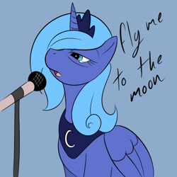 Size: 600x600 | Tagged: safe, artist:kloudmutt, artist:pacce, character:princess luna, artifact, colored, female, fly me to the moon, frank sinatra, microphone, s1 luna, singing, solo, song reference