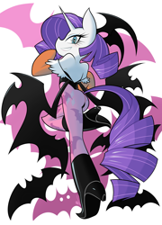 Size: 1800x2500 | Tagged: safe, artist:red-poni, character:rarity, species:anthro, species:bat, ass, clothing, darkstalkers, female, leotard, morrigan aensland, solo, thong leotard