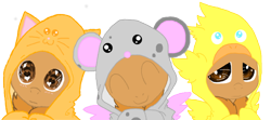 Size: 900x400 | Tagged: safe, artist:princessamity, oc, oc only, species:duck, :3, blushing, cat, clothing, cute, eyes closed, frown, heart eyes, hoodie, hybrid, looking at you, mouse, shy, smiling, solo, whiskers, wingding eyes