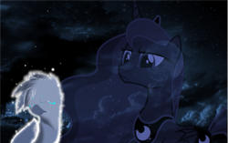 Size: 1059x663 | Tagged: safe, artist:princessamity, character:princess luna, oc, species:griffon, cloud, cloudy, cropped, crown, crying, cutie mark, eyes closed, markings, moon, night, stars